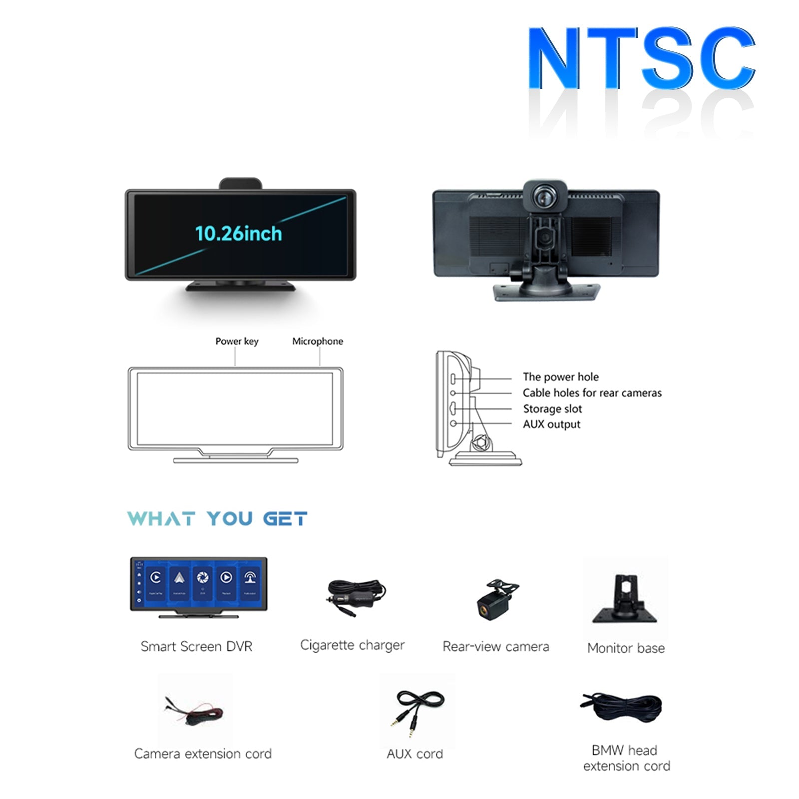 10.26 Inch Smart Screen DVR NTSC for RV Truck Bus + Rear View Backup Camera