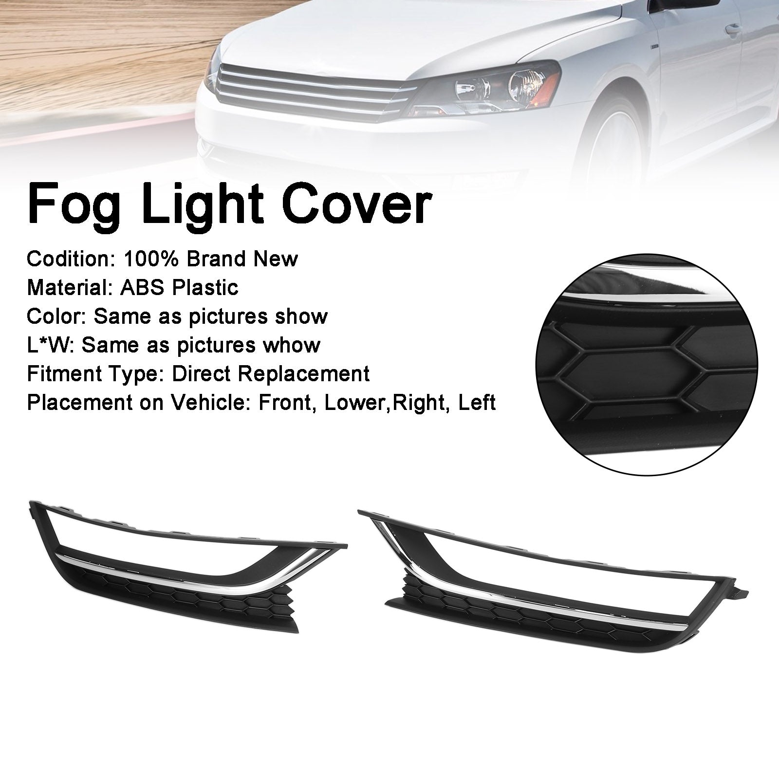 2PCS VW Passat 2012-2015 Front Driving Fog Light Cover Black & Chrome