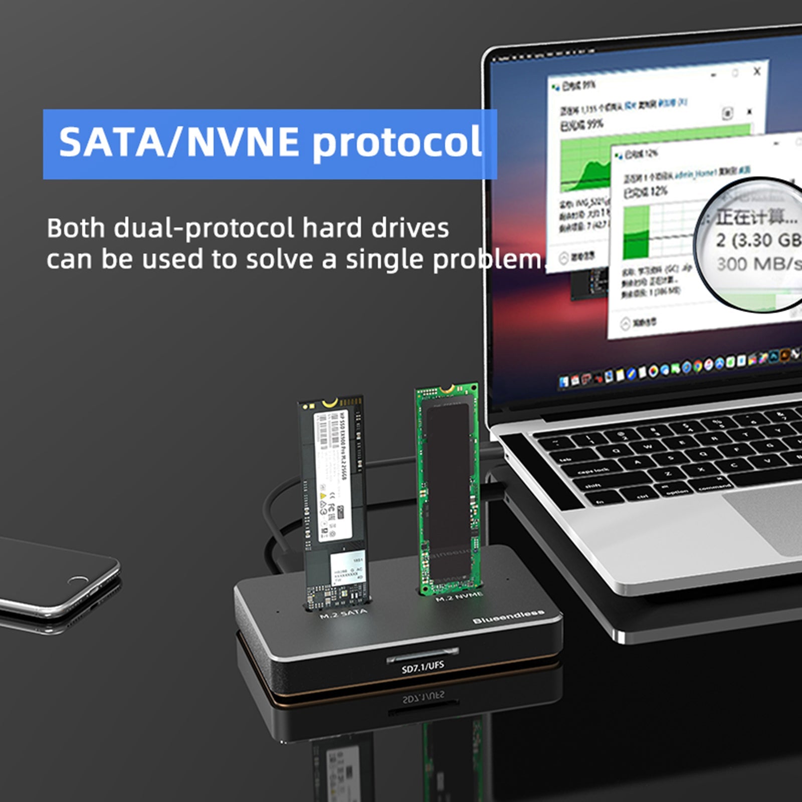 NVME SATA M.2 SSD محطة الإرساء الناسخ SSD حاوية محرك الحالة الصلبة للولايات المتحدة