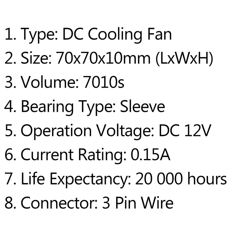 10 Uds DC ventilador de ordenador de refrigeración sin escobillas 12V 7010s 70x70x10mm 0.15A cable de 3 pines 
