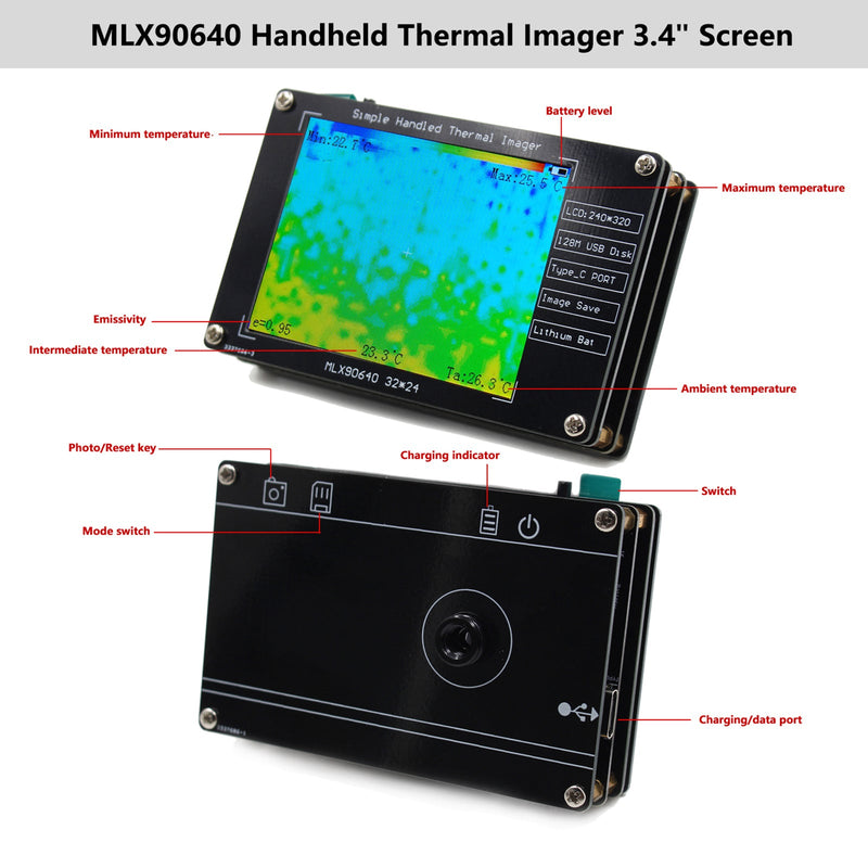 كاميرا تصوير حراري MLX90640 مقاس 2.8 بوصة لإصلاح الإلكترونيات