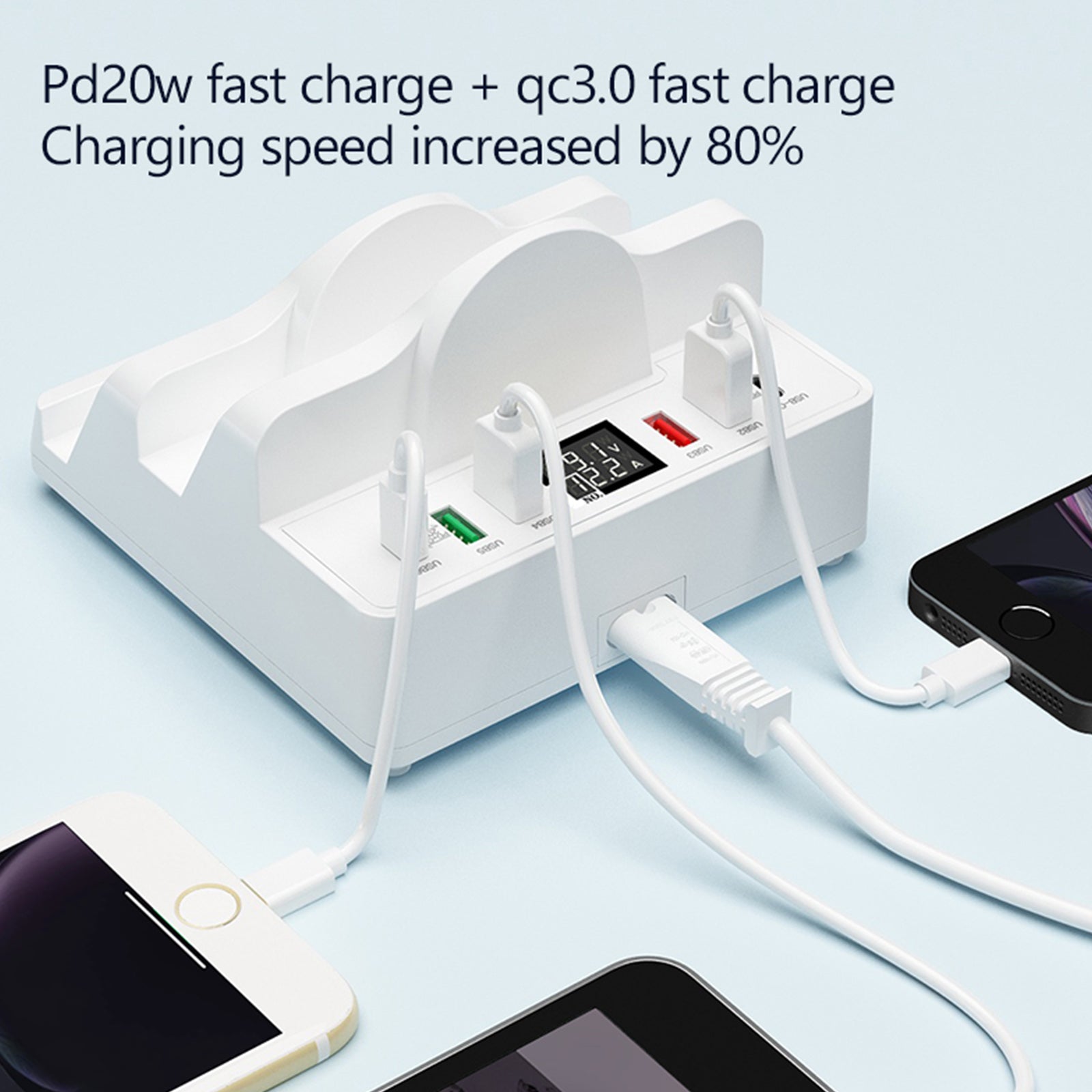 Dual Wireless Charger PD20W QC3.0 USB Fast Charging Station Phone Holder EU Plug