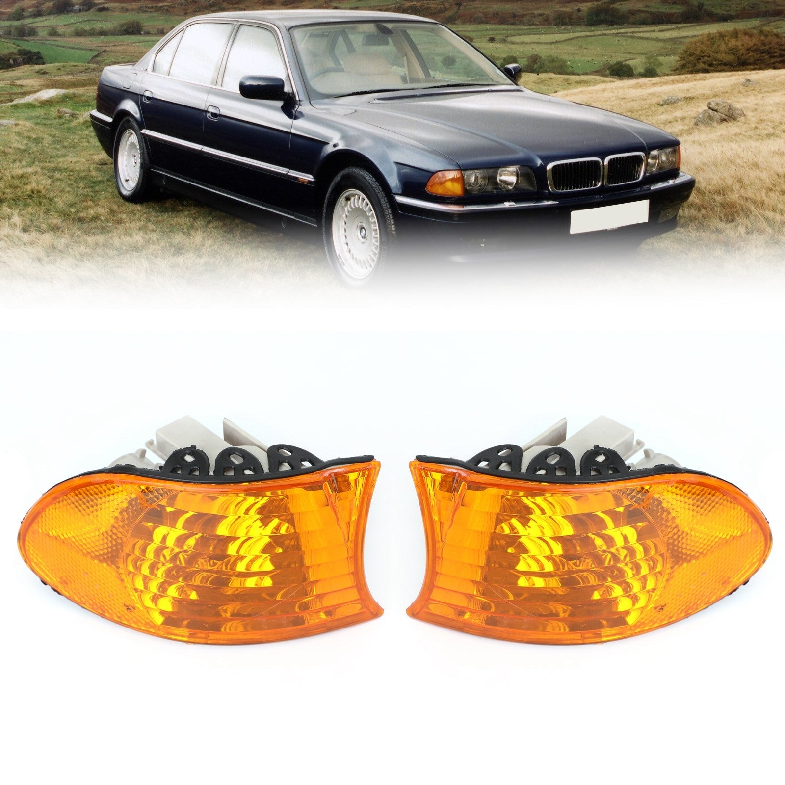 1999-2001 BMW 7-Series E38 Corner Lights Parking Lamps Pair White Amber