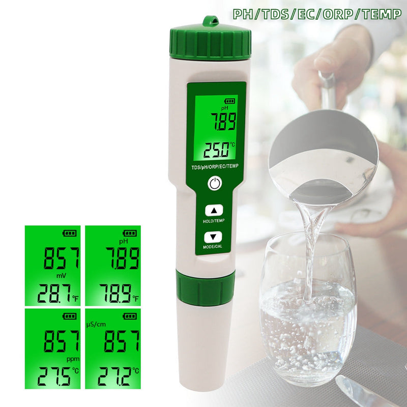 5 en 1 Digital PH TDS EC ORP Temperatura Agua Calidad Probador Medidor Herramienta de prueba