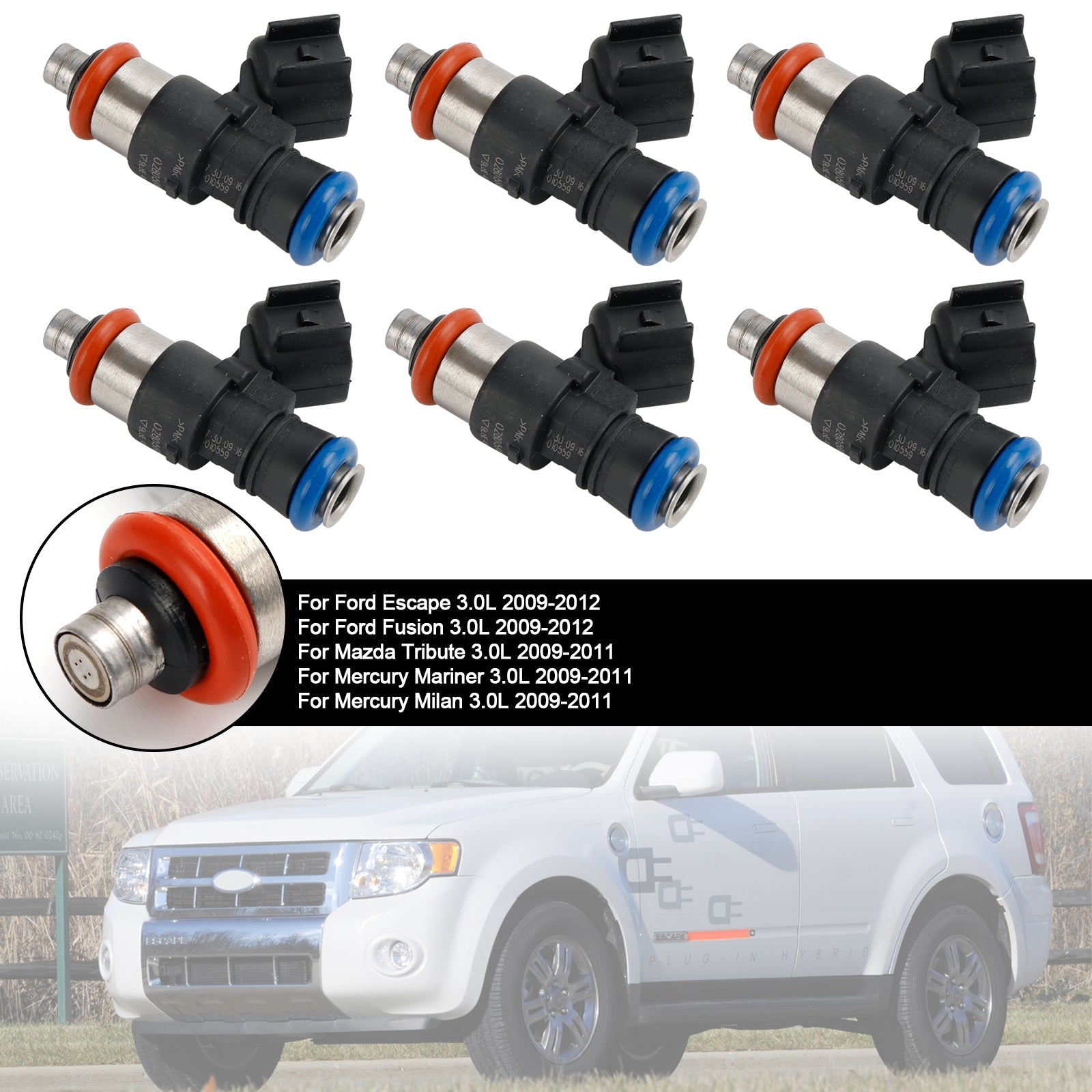 6PCS Fuel Injector 0280158189 Fit Ford Escape Fusion Fit Mazda 3.0L V6