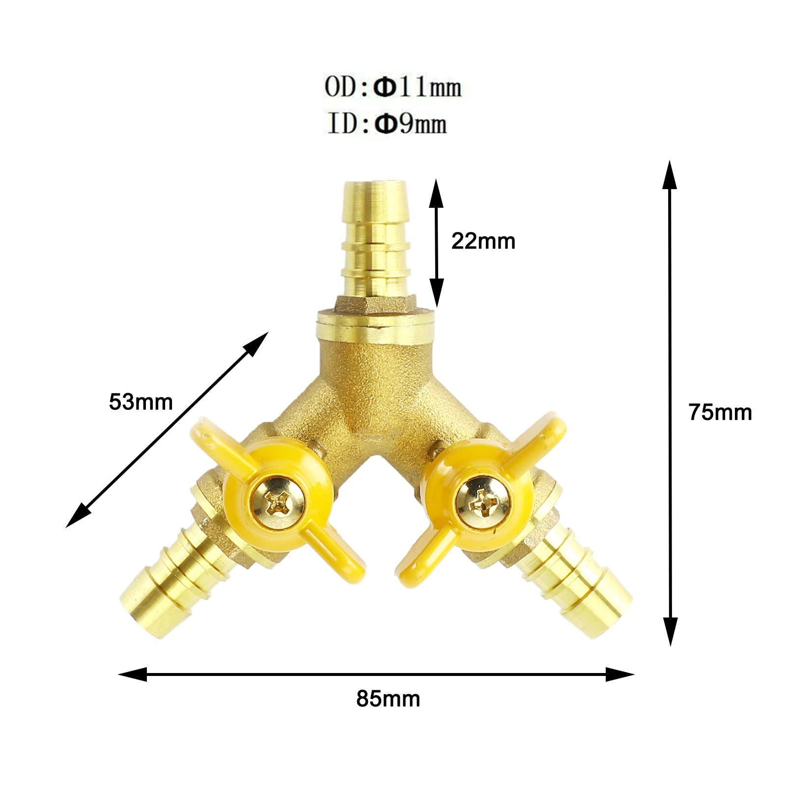 Y Shaped 3/8" ID Hose Barb Type 3 Way Brass Shut Off Ball Valve Fitting