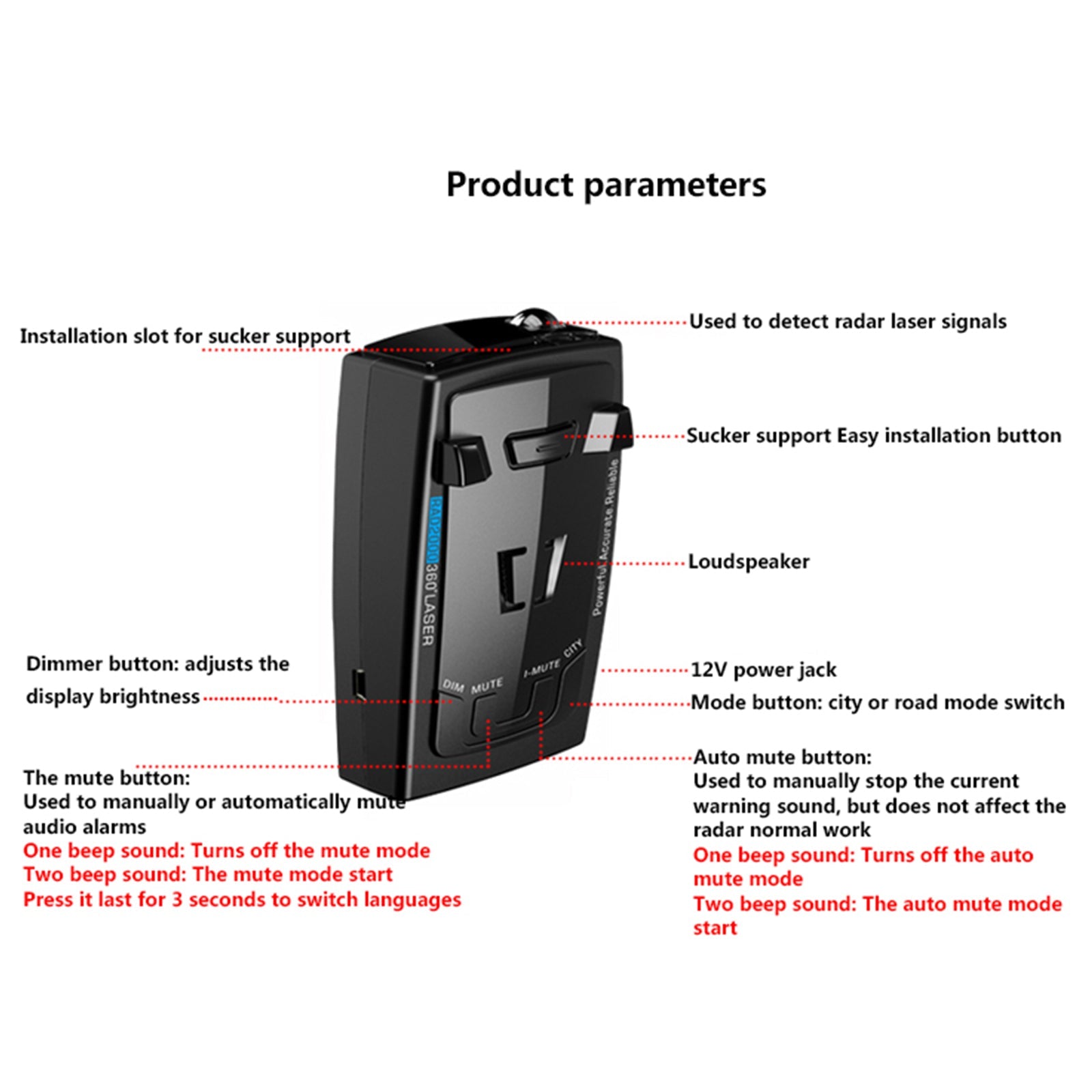 RAD2000 360属Detector de medición de velocidad por radar de velocidad móvil para automóvil electrónico con láser para perros