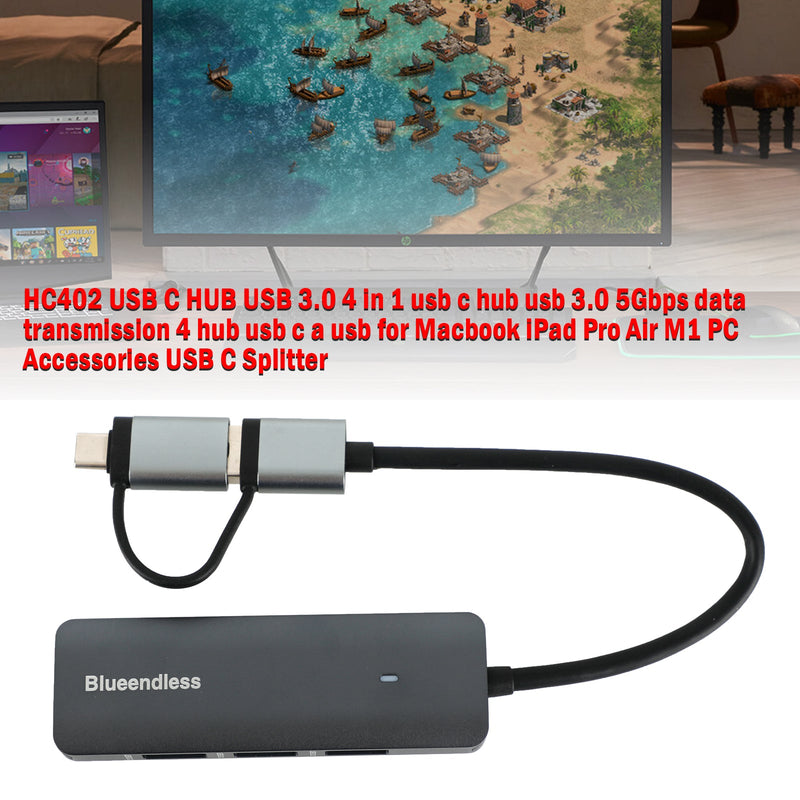 4 en 1 USB C HUB para Macbook iPad Pro Air M1 PC Accesorios USB C Splitter