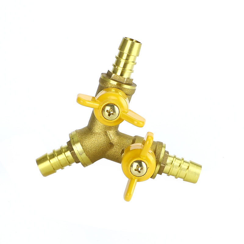 Y Shaped 3/8" ID Hose Barb Type 3 Way Brass Shut Off Ball Valve Fitting