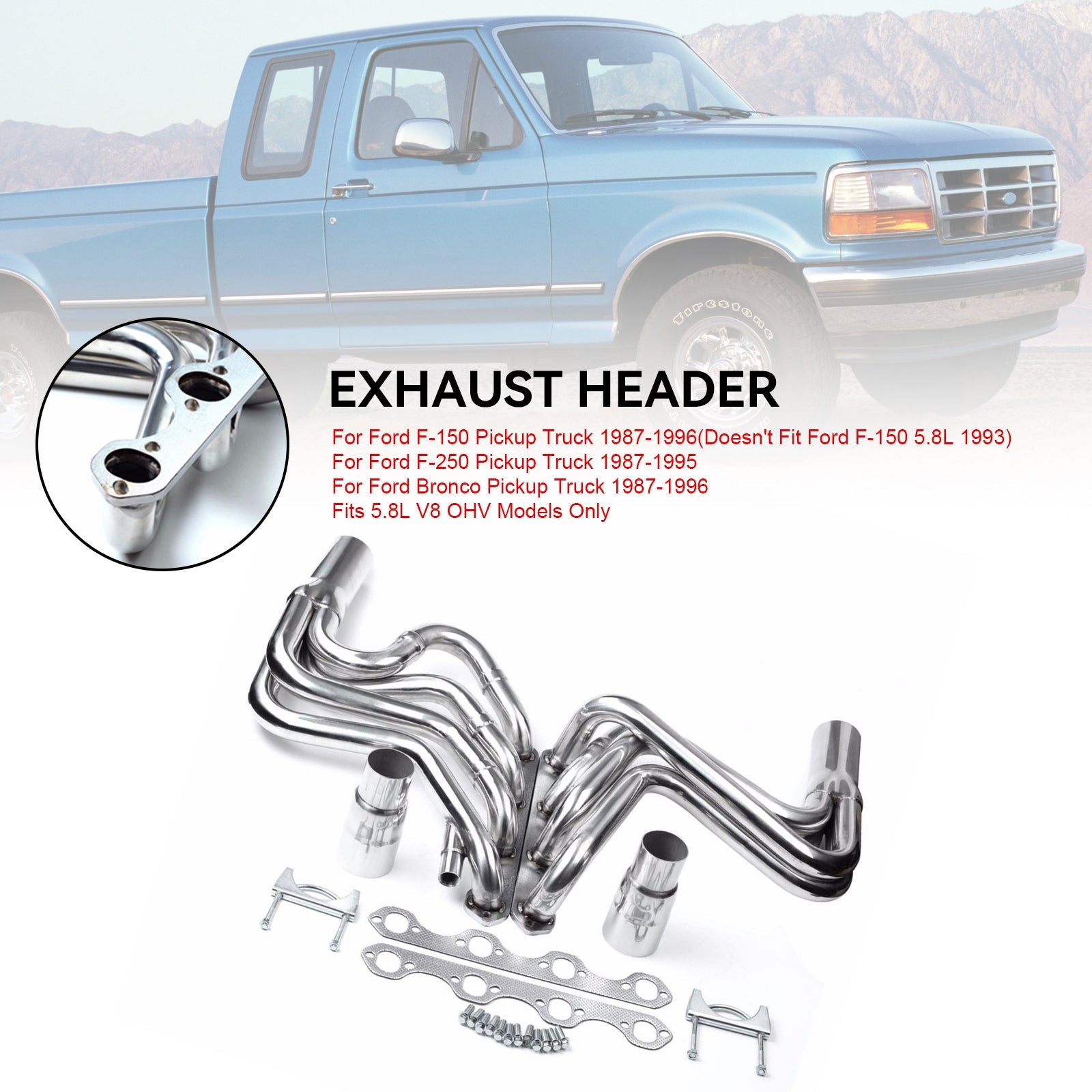 Ford F-250 Pickup Truck 1987-1995 Exhaust Manifold Header