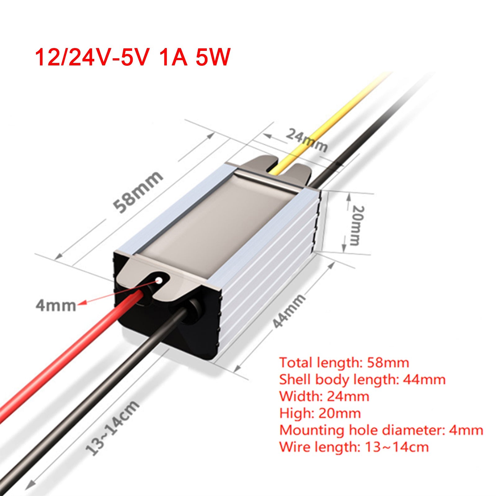 1~5A Convertidor DC/DC a prueba de agua Regulador de fuente de alimentación 12V/24V Reducir a 5V