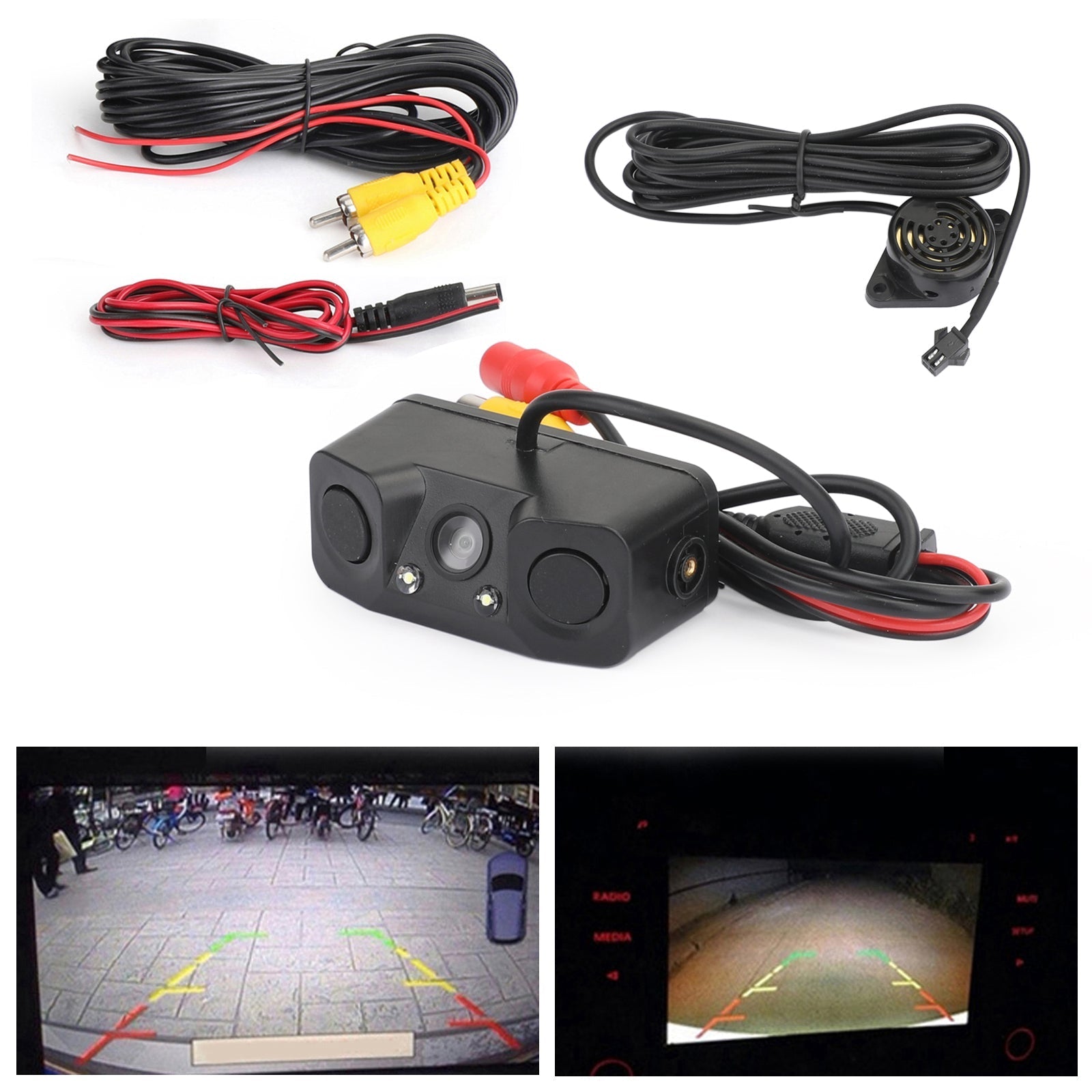 3in1 170?? Car Reversing Rear View Camera Backup Radar Parking Sensor in one Cam