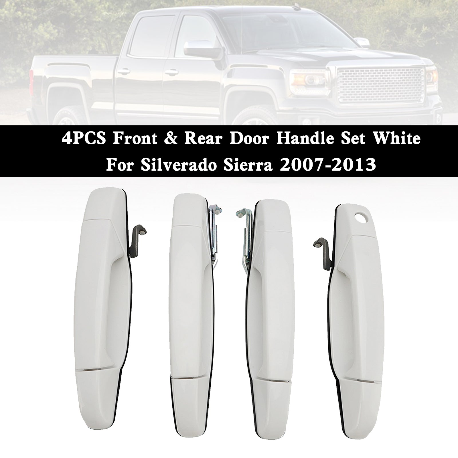 Silverado Sierra 2007-2013 Juego de manijas de puerta delantera y trasera de 4 piezas, color blanco