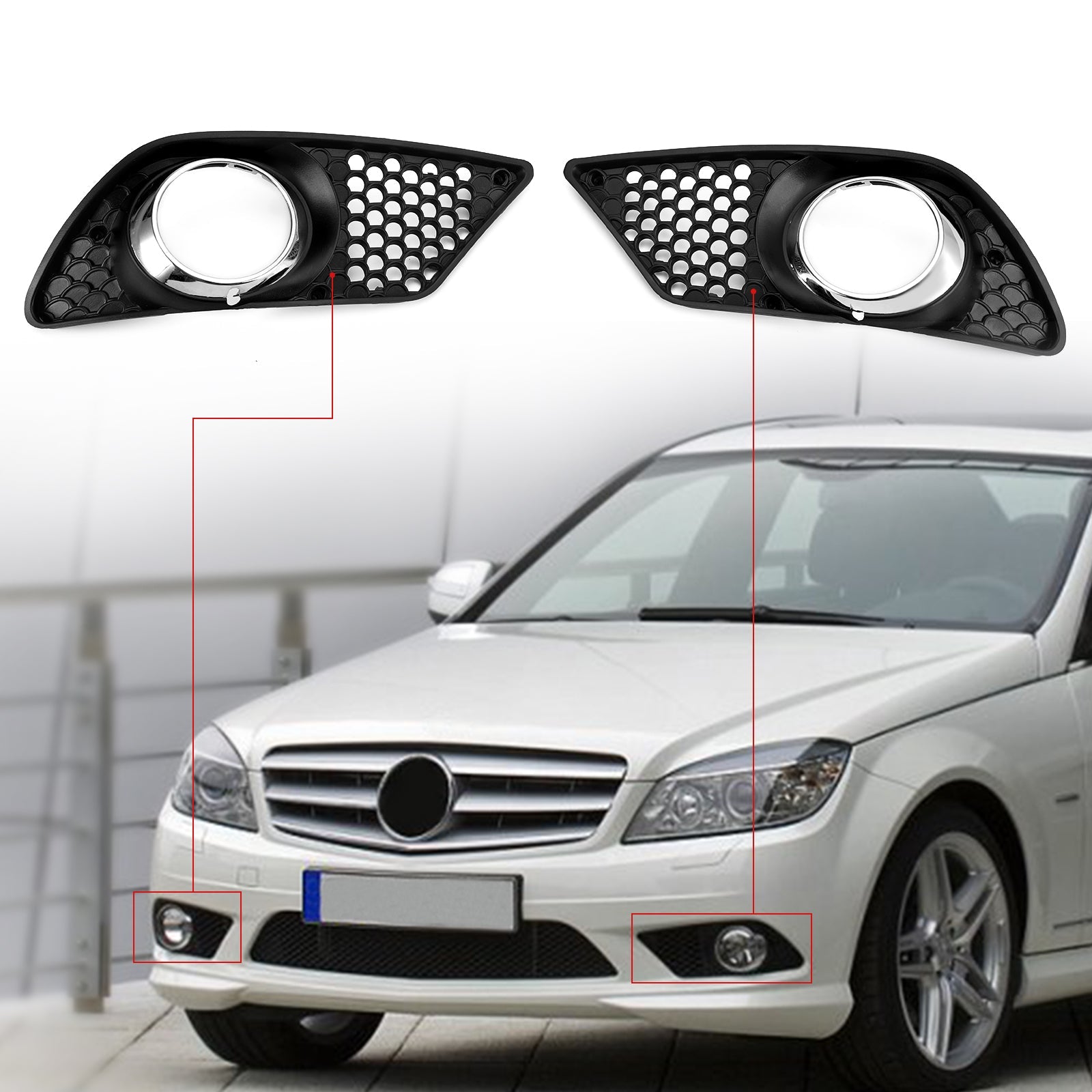 Par de parrillas de luz antiniebla del parachoques delantero para Mercedes Benz Clase C W204 2008-2010 genérico