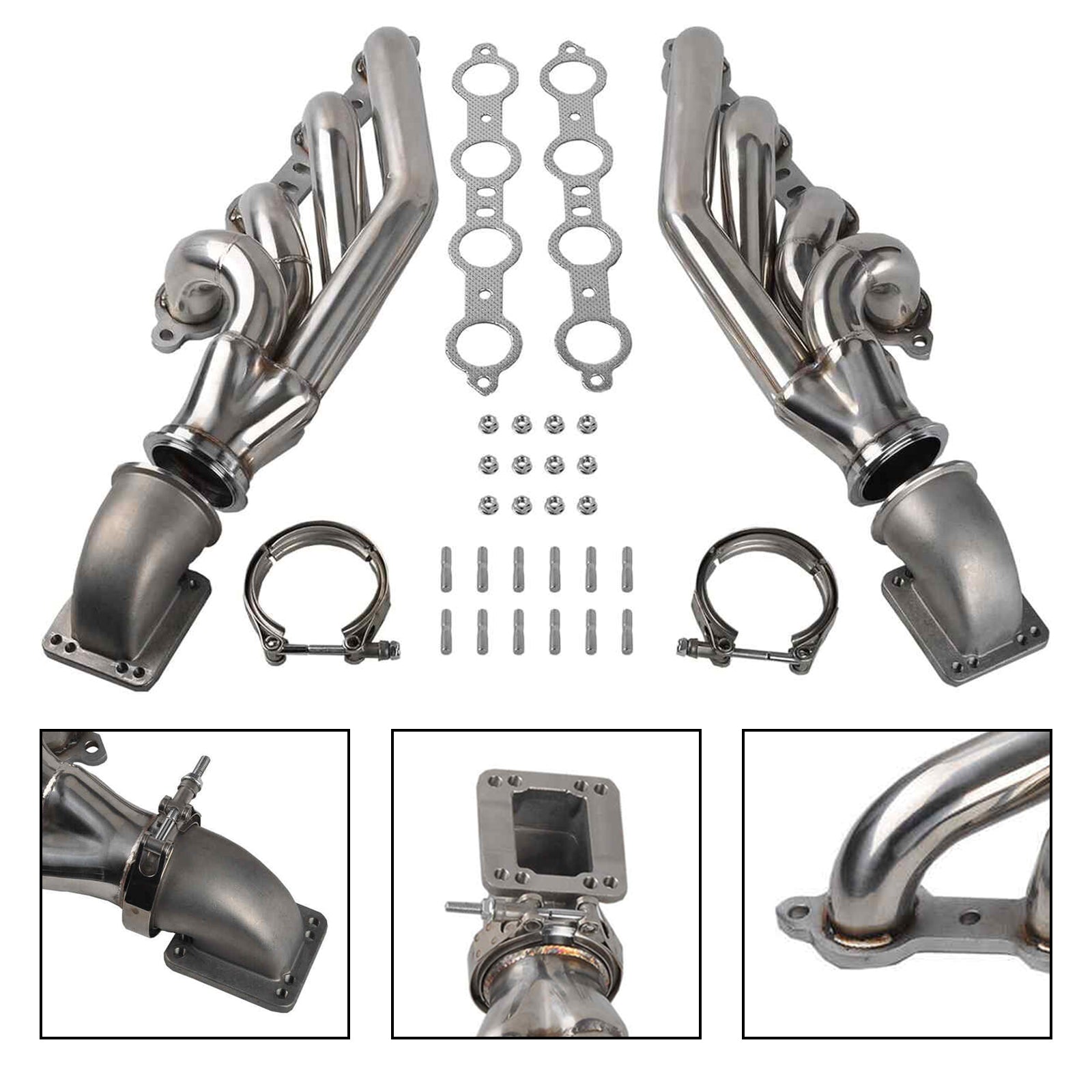 Turbo Exhaust Manifold Header Fit LS1 LS6 LSX V8 + Elbows T3 T4 to 3.0" V Band