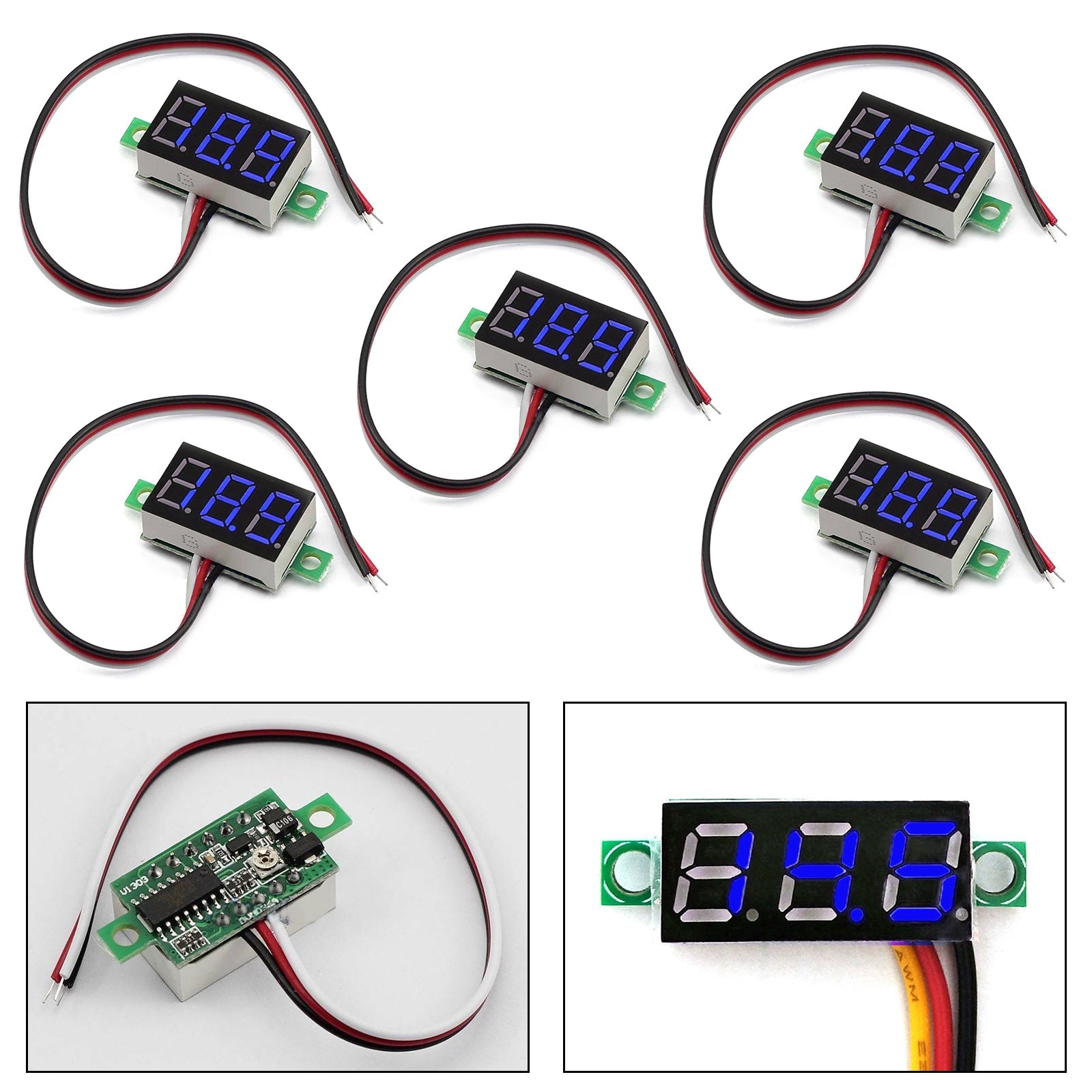 5x Mini DC 0-30V LED azul 3-Pantalla digital Voltaje Voltímetro Panel calibrable