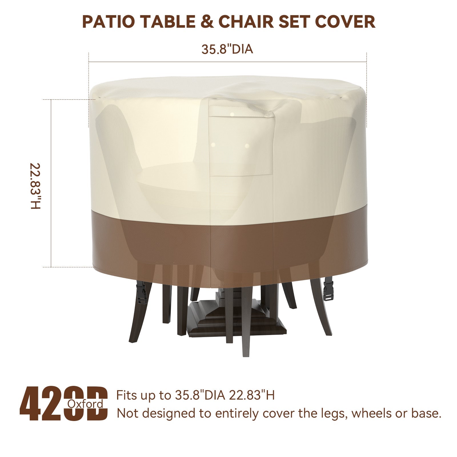 420D Circular Waterproof Patio Furniture Cover for Outdoor Table and Chairs