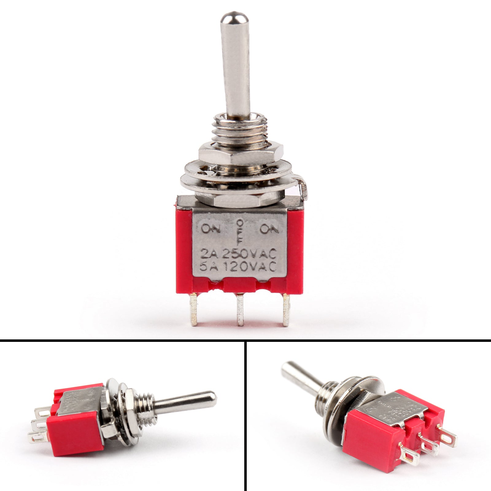 6mm MTS-103 Toggle Switch 3 Pin 3 Position SPDT ON-OFF-ON 5A/125VAC 2A/250VAC