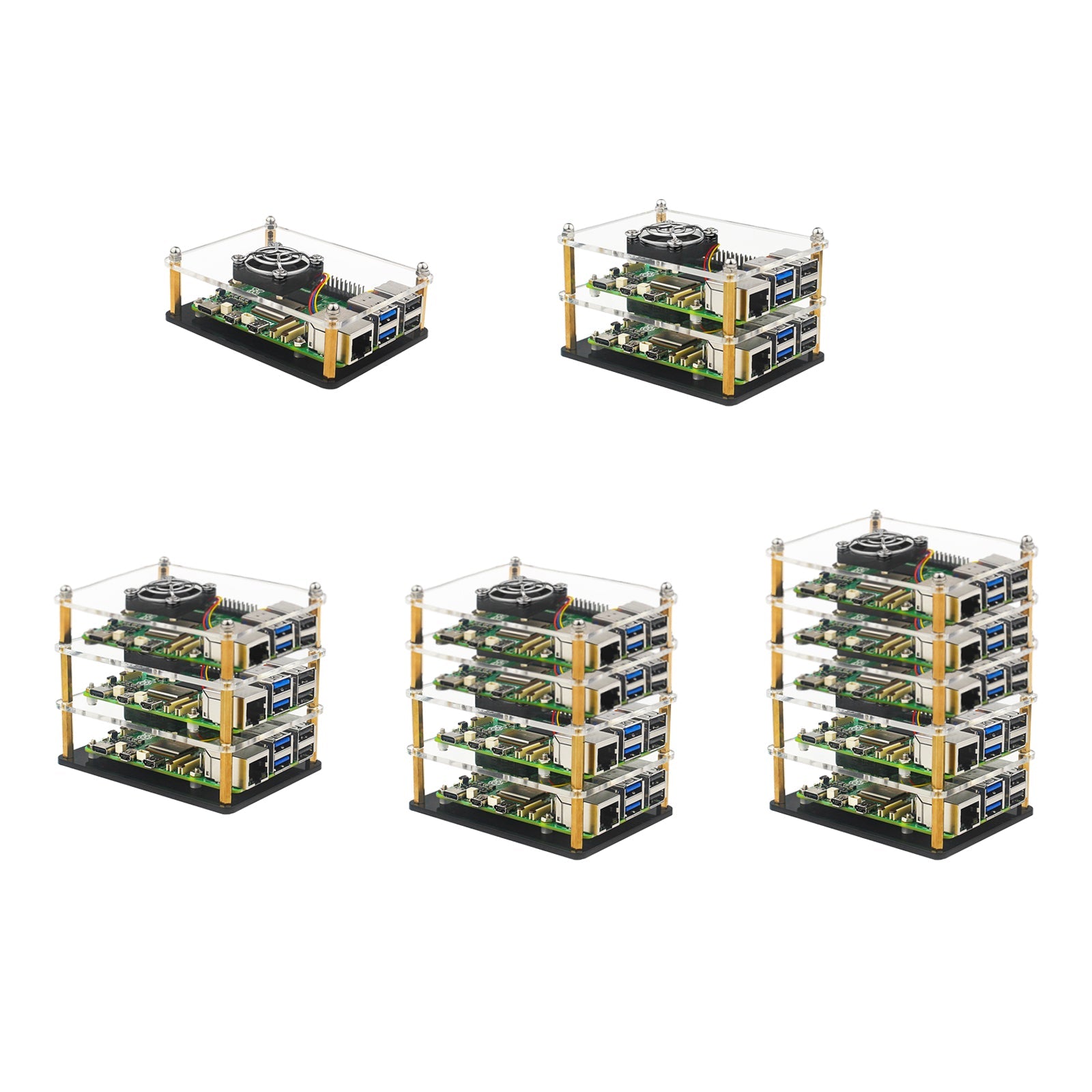 Raspberry Pi 5 carcasa acrílica multicapa funda protectora transparente ventilador de refrigeración