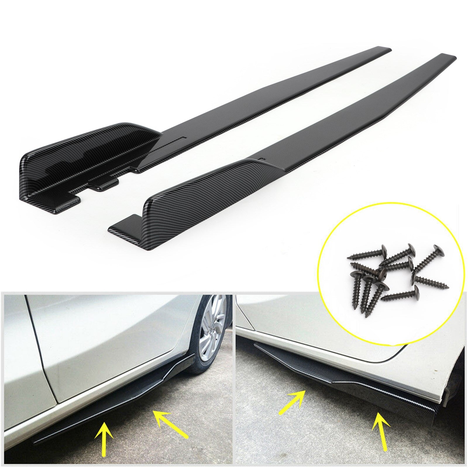 Pair 120cm Car Carbon Fiber Side Skirts Rocker Splitters Diffuser Winglet Wings Generic