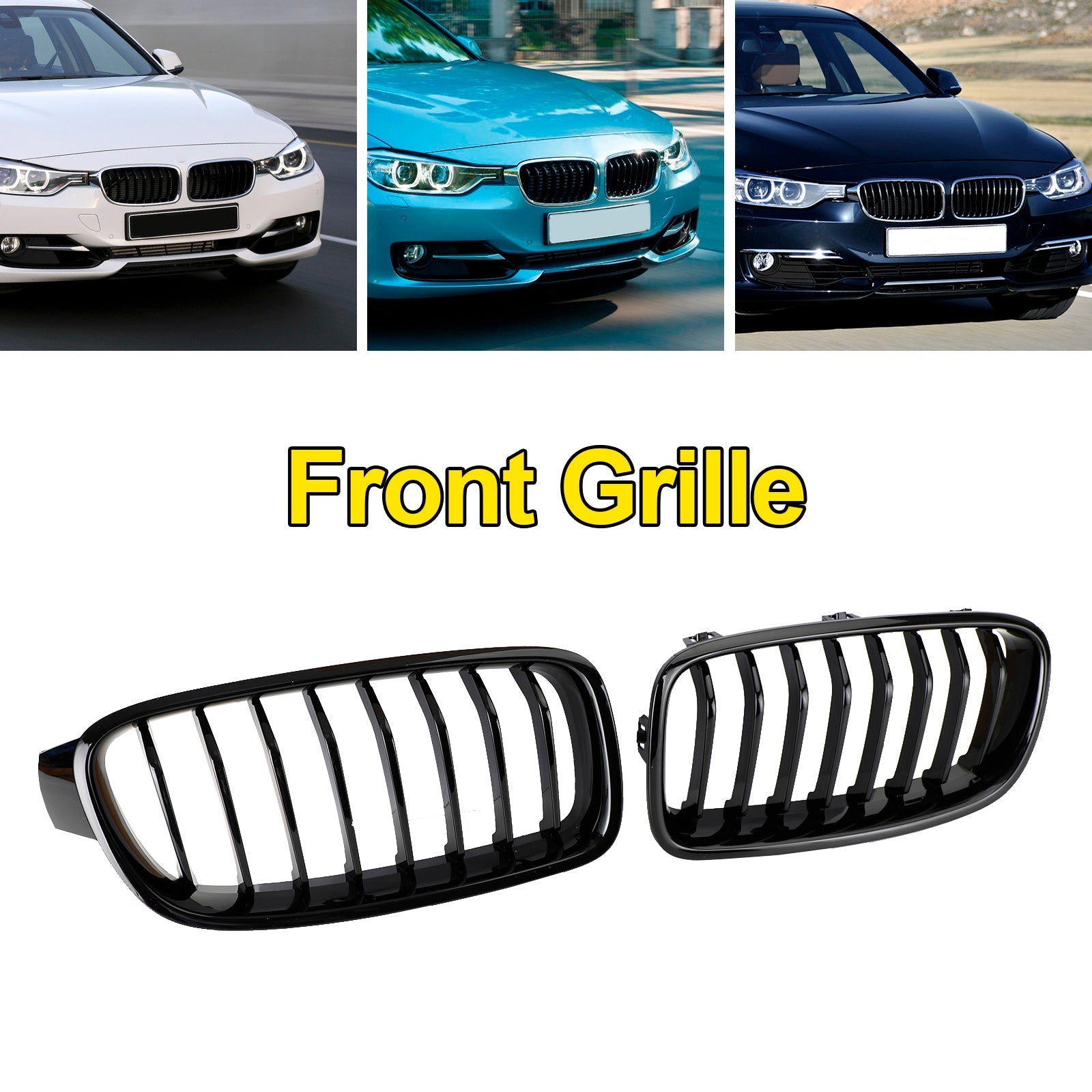 BMW 3 Series F30 F31 F35 2012-2019 Gloss Black Front Kidney Grill Grille