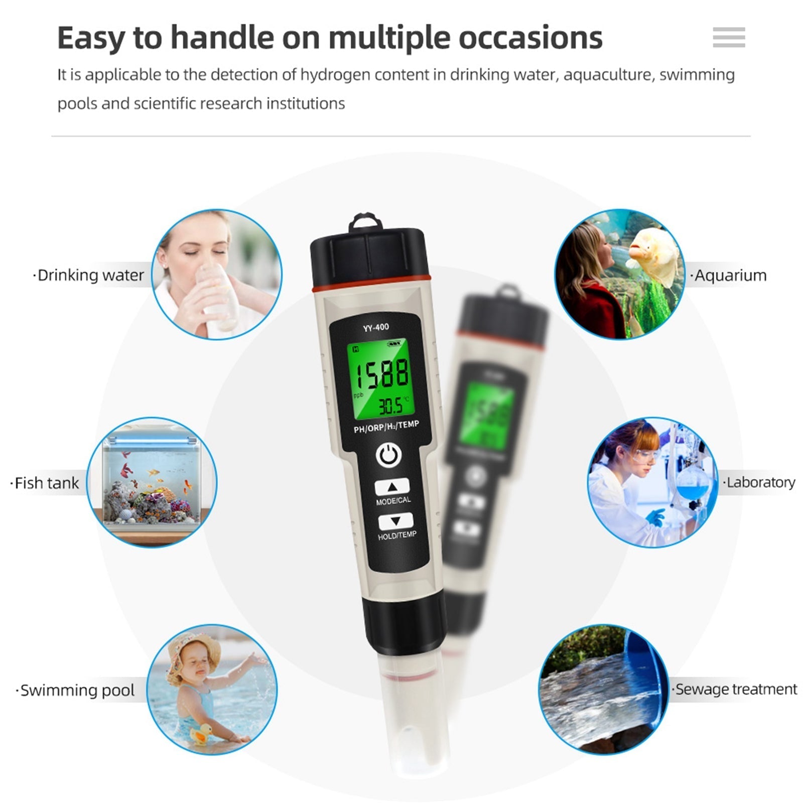 Portable 4 In 1 Hydrogen-Rich Test Pen H2 Enrichment PH/ORP/TEMP Water Quality Meter Tester