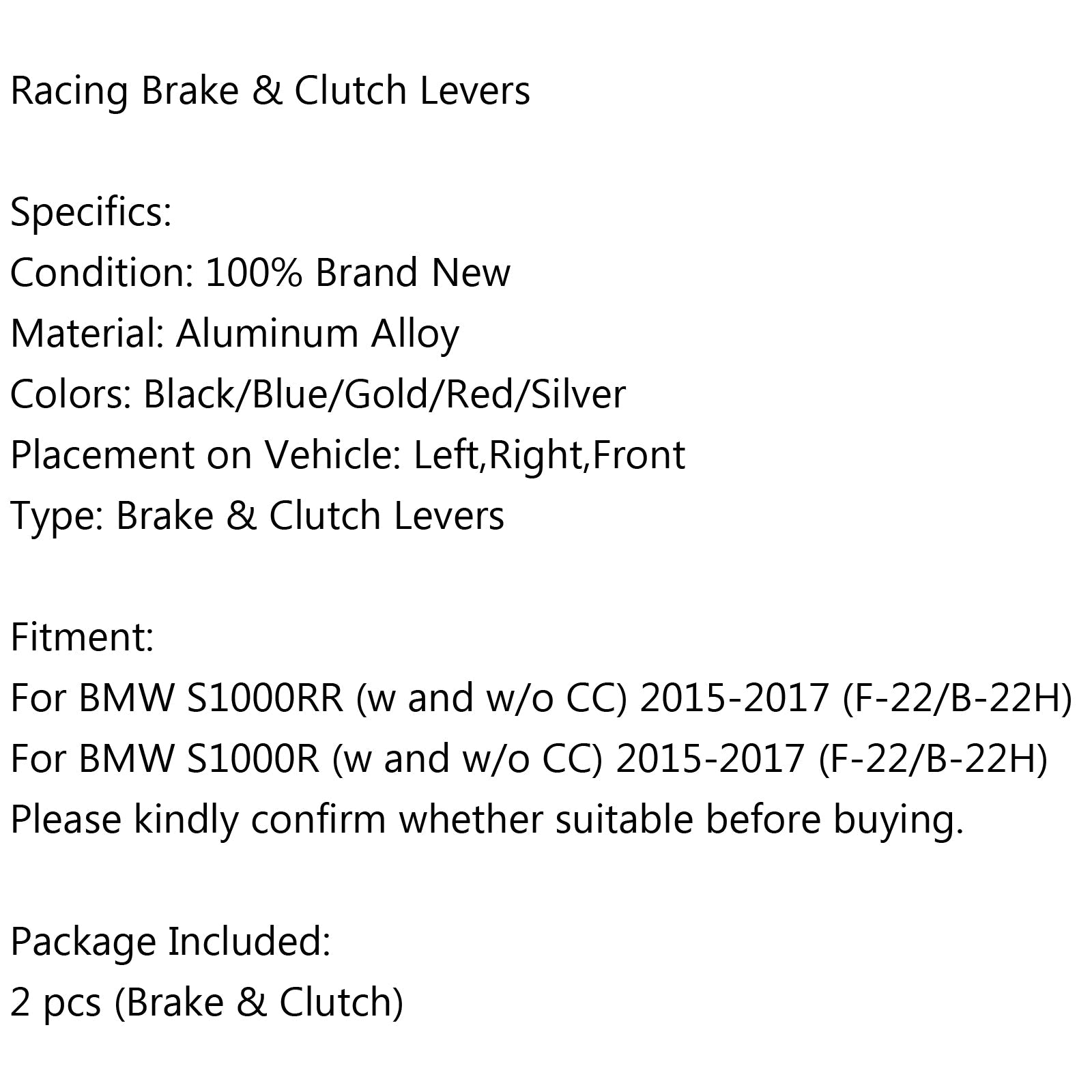 Palanca larga de freno y embrague para BMW S1000RR 15-2018 S1000R 15-2018 (F-22/B-22H) BK Generic