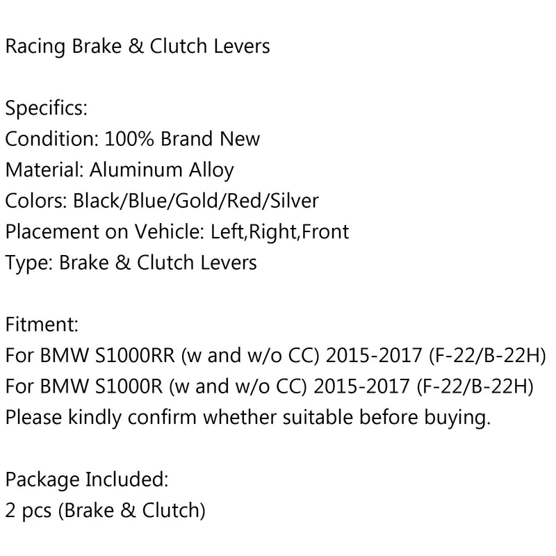 رافعة القابض والفرامل الطويلة لسيارات BMW S1000RR 15-2018 S1000R 15-2018 (F-22/B-22H) BK Generic