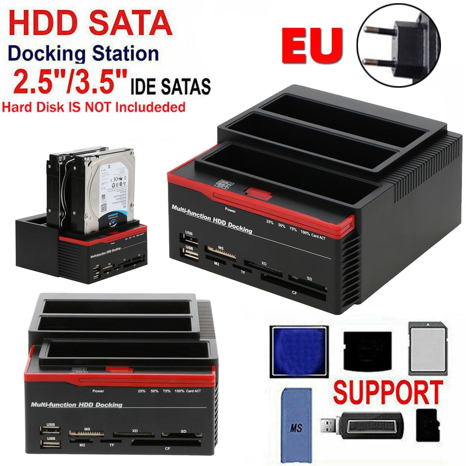 Multifunction 2.5 3.5" HDD Docking Station UKB 3.0 Clone Hard Drive Card EU