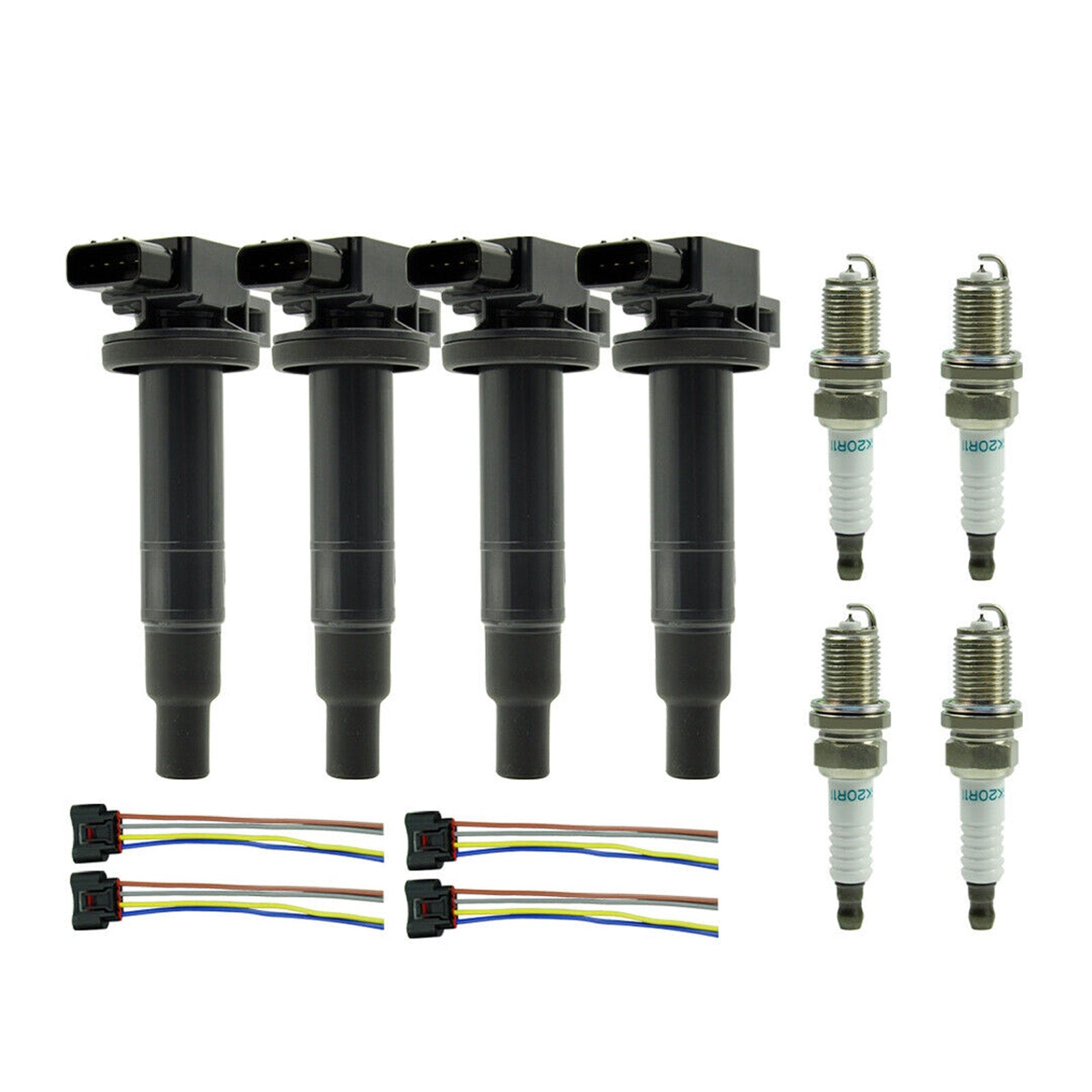 4X lgnition Coil +Spark Plug+Connector UF316 90919-02240 9008019021 For Scion XA XB 1.5L