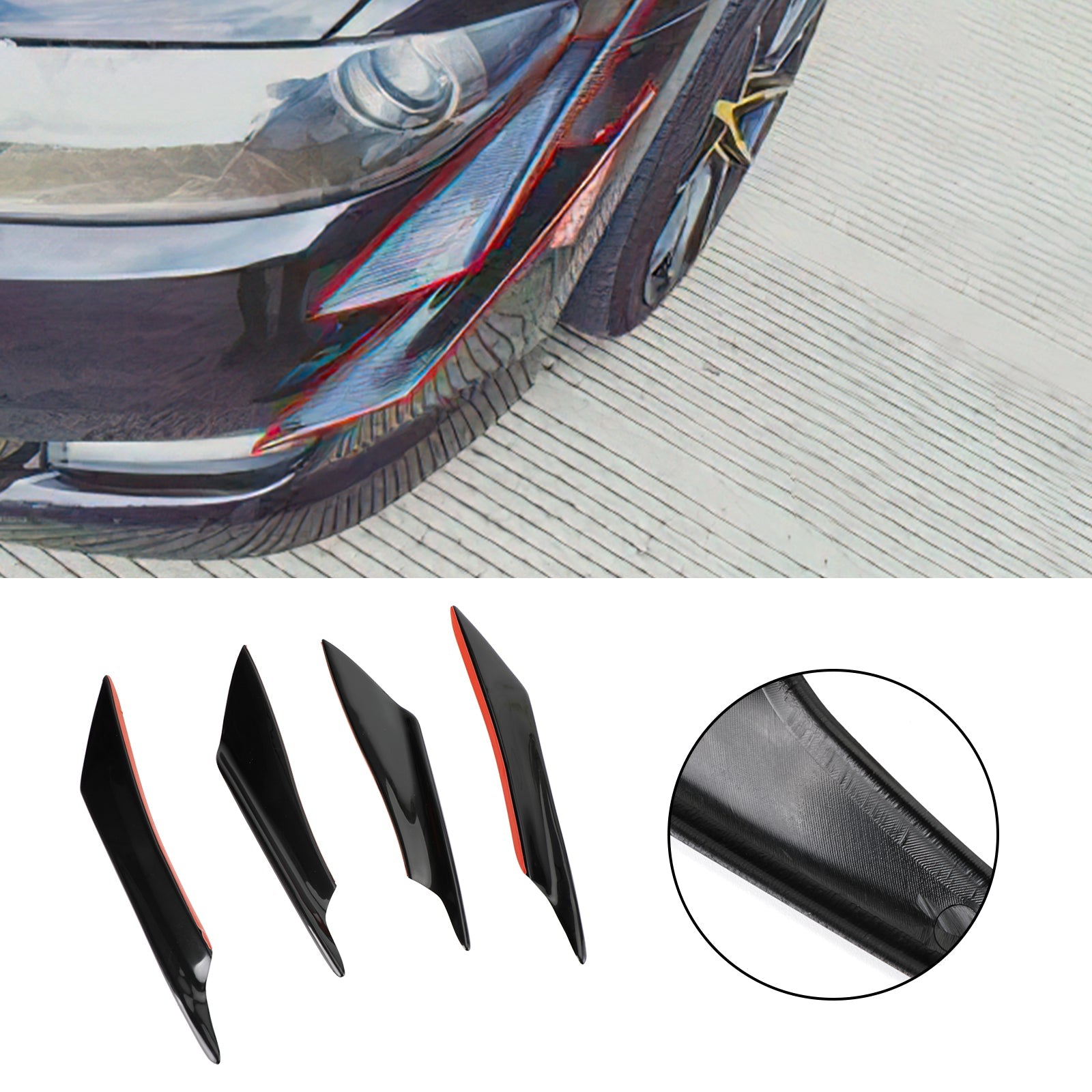 4pcs Universal Car Front Bumper Fins Body Splitter Spoiler Canards Gloss Black