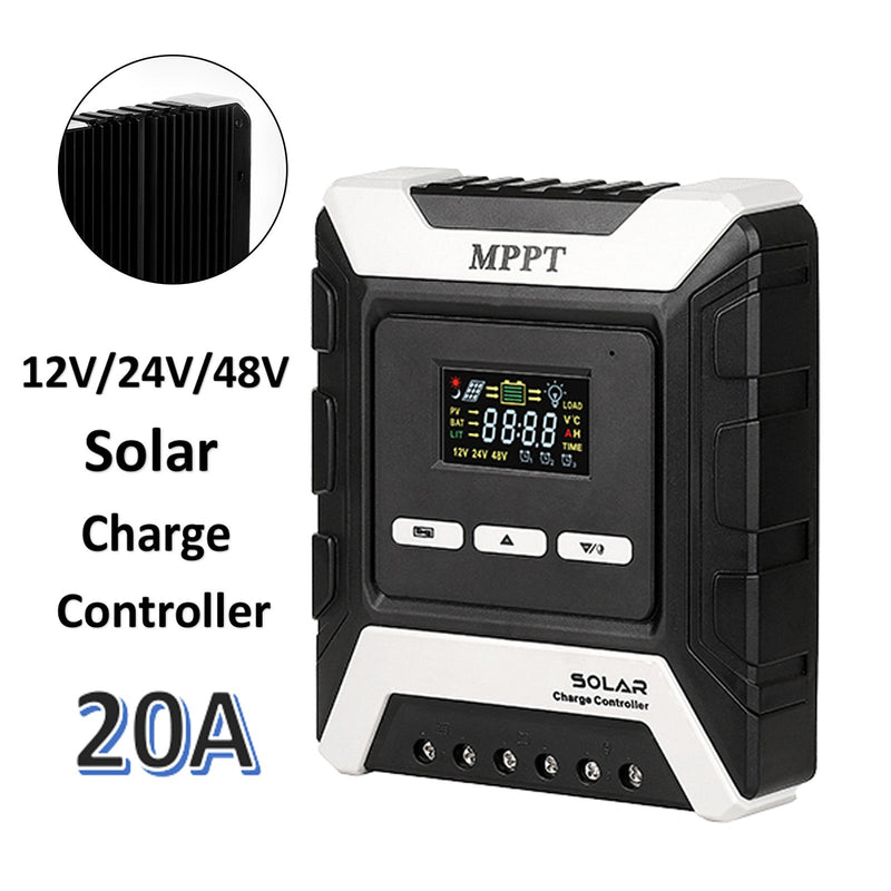 12/24/48 فولت 20A MPPT لوحة التحكم في الشحن بالطاقة الشمسية منظم البطارية USB مزدوج