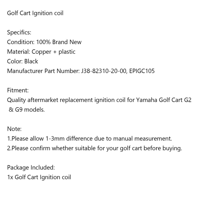 Bobina de encendido para Yamaha Gas Golf Cart golf Kart G2 G9 G11 Reemplazo J38-82310-20-00 Genérico