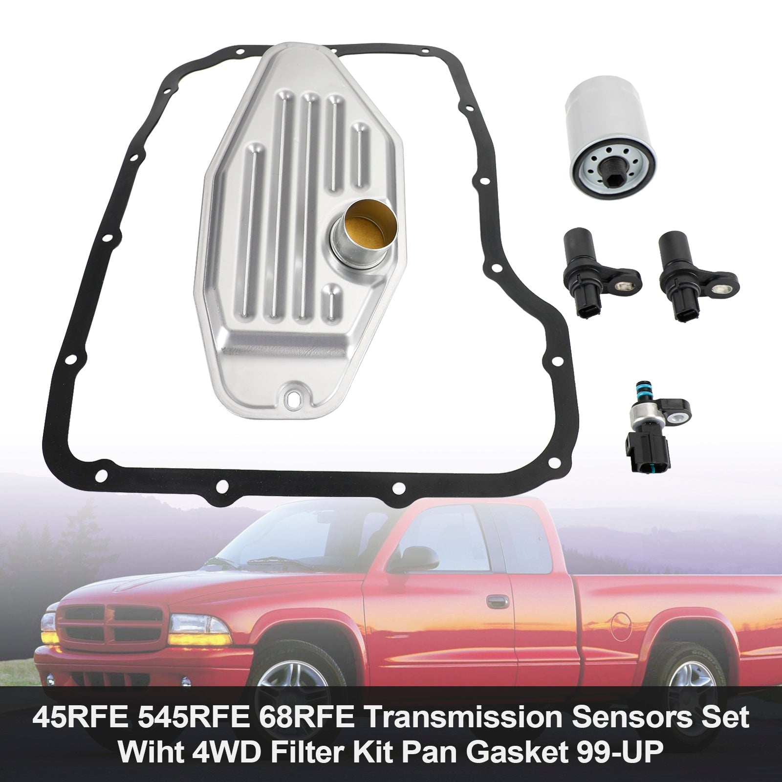 Mitsubishi Raider 2006-2008 45RFE 545RFE 68RFE Transmission Sensors Set With 4WD Filter Kit Pan Gasket