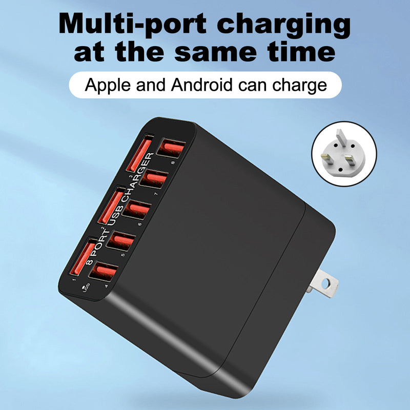 UK Plug 40W 8 Port USB Charger Quick Charge Multi Port Power Adapter for Macbook