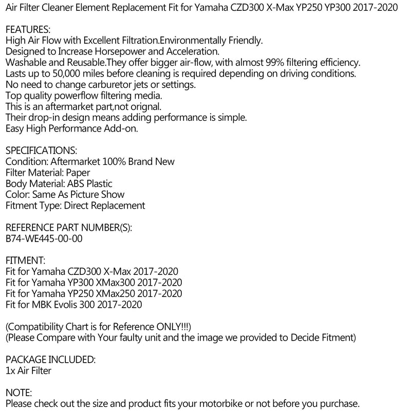 استبدال فلتر الهواء مناسب لياماها CZD 300 XMax 250 X-MAX 300 2017-2020 عام
