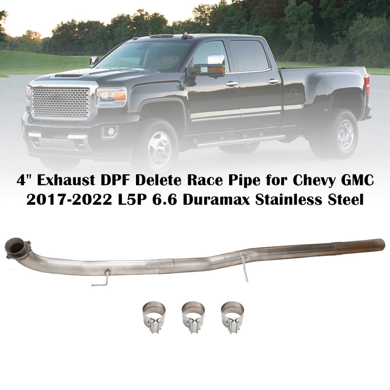 4" Exhaust DPF Delete Race Pipe for Chevy GMC 2017-2022 L5P 6.6 Duramax Stainless Steel