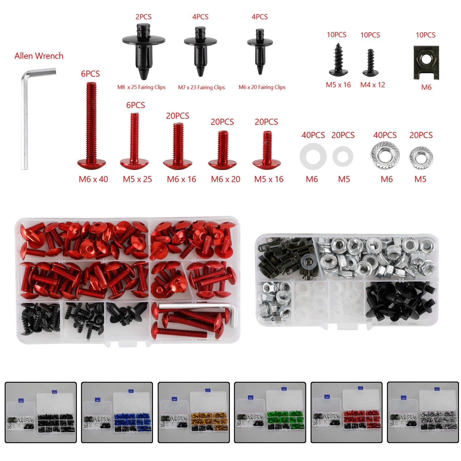 232 piezas kit de sujetadores de aluminio de repuesto tornillo tuercas arandelas motocicleta motocicleta