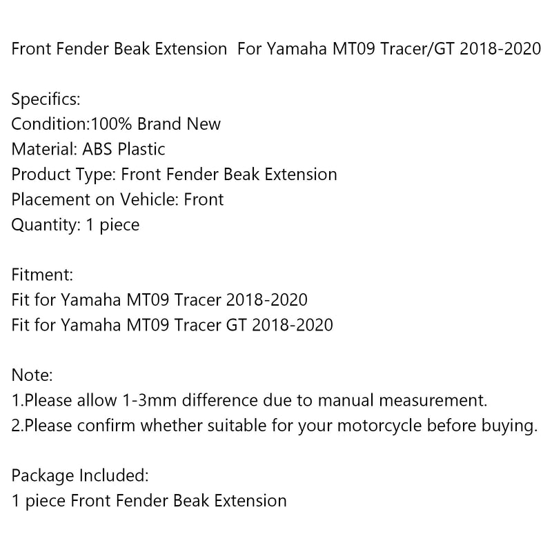 Extensión de pico de guardabarros delantero ABS para motocicleta para Yamaha MT09 Tracer/GT 2018-2020 genérico