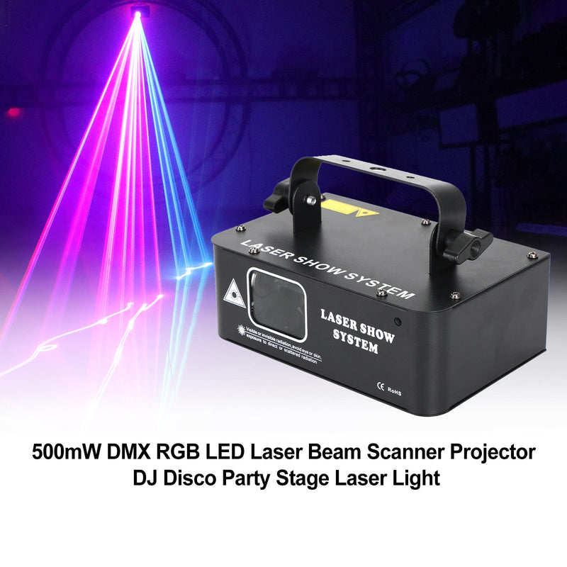 500mW DMX RGB LED شعاع الليزر الماسح الضوئي العارض DJ ديسكو حزب المرحلة ضوء الليزر