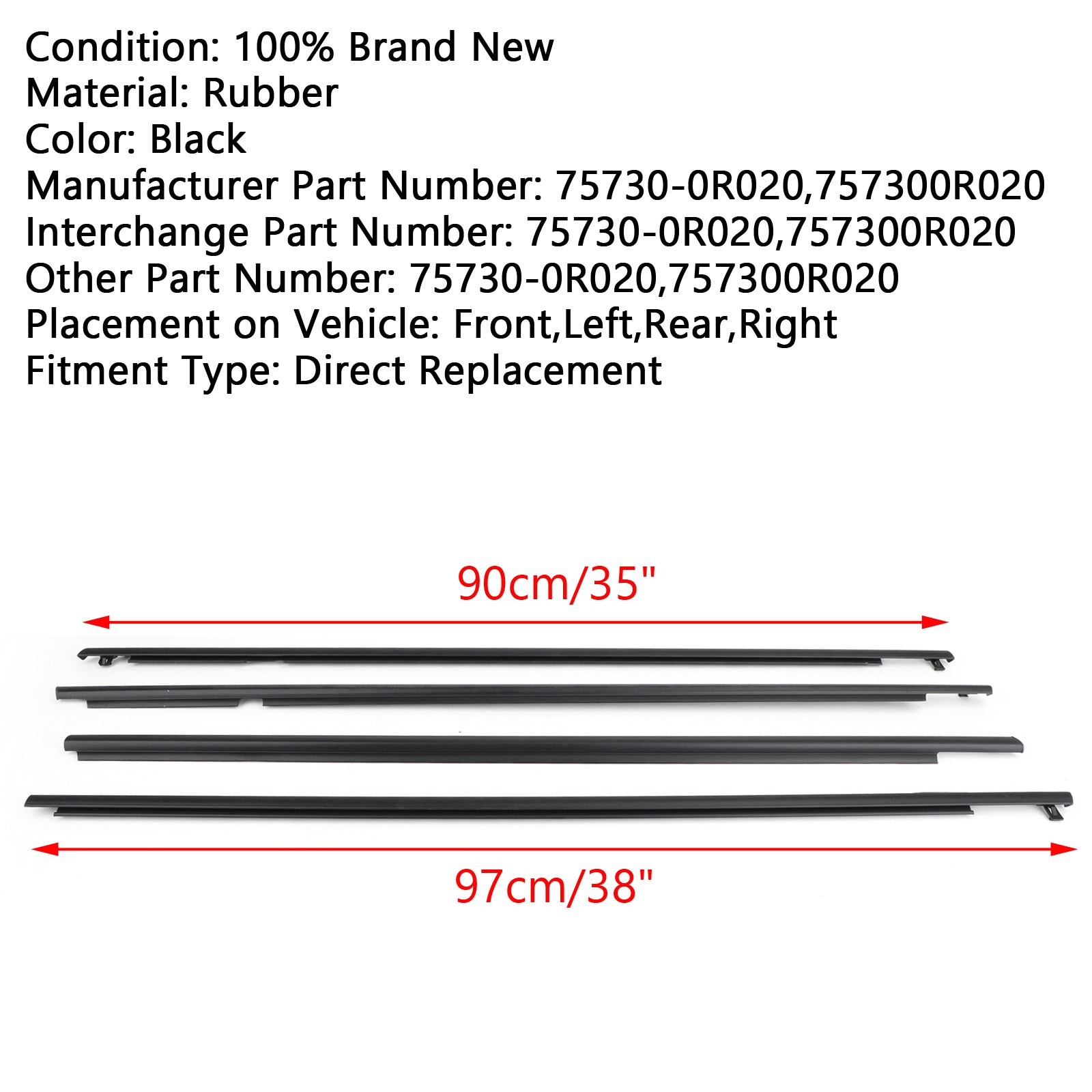 Toyota RAV4 2009-2012 Door Auto Window Trim Moulding Belt Weatherstrip