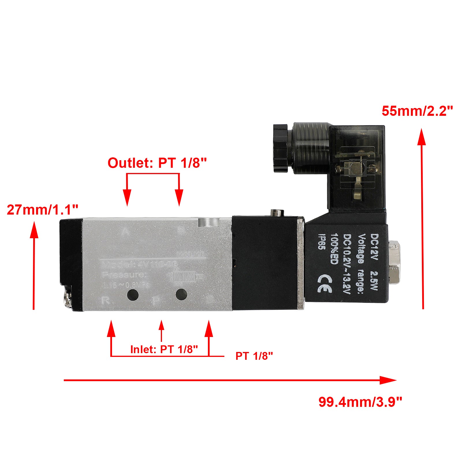 Pneumatic Electric Solenoid Air Valve 4V110-06 2 Position 5 Way PT 1/8"