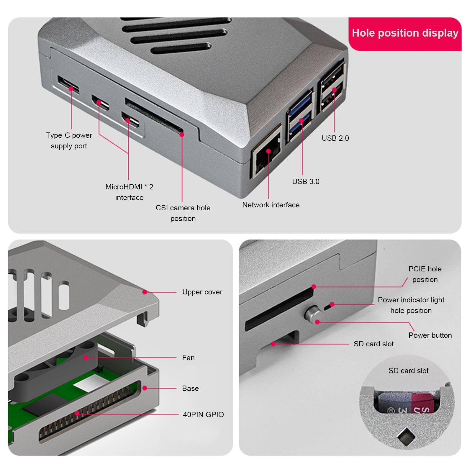 صندوق الحماية Silver Shadow Shell Raspberry pi5، مروحة التحكم في السرعة من مادة ABS