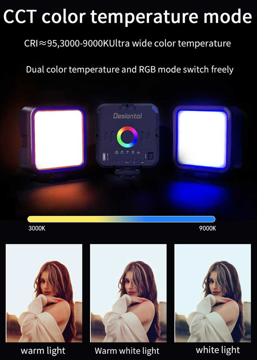 Pocket RGB a todo color 3000-9000K LED Video Light Fotografía Lámpara de relleno VLog