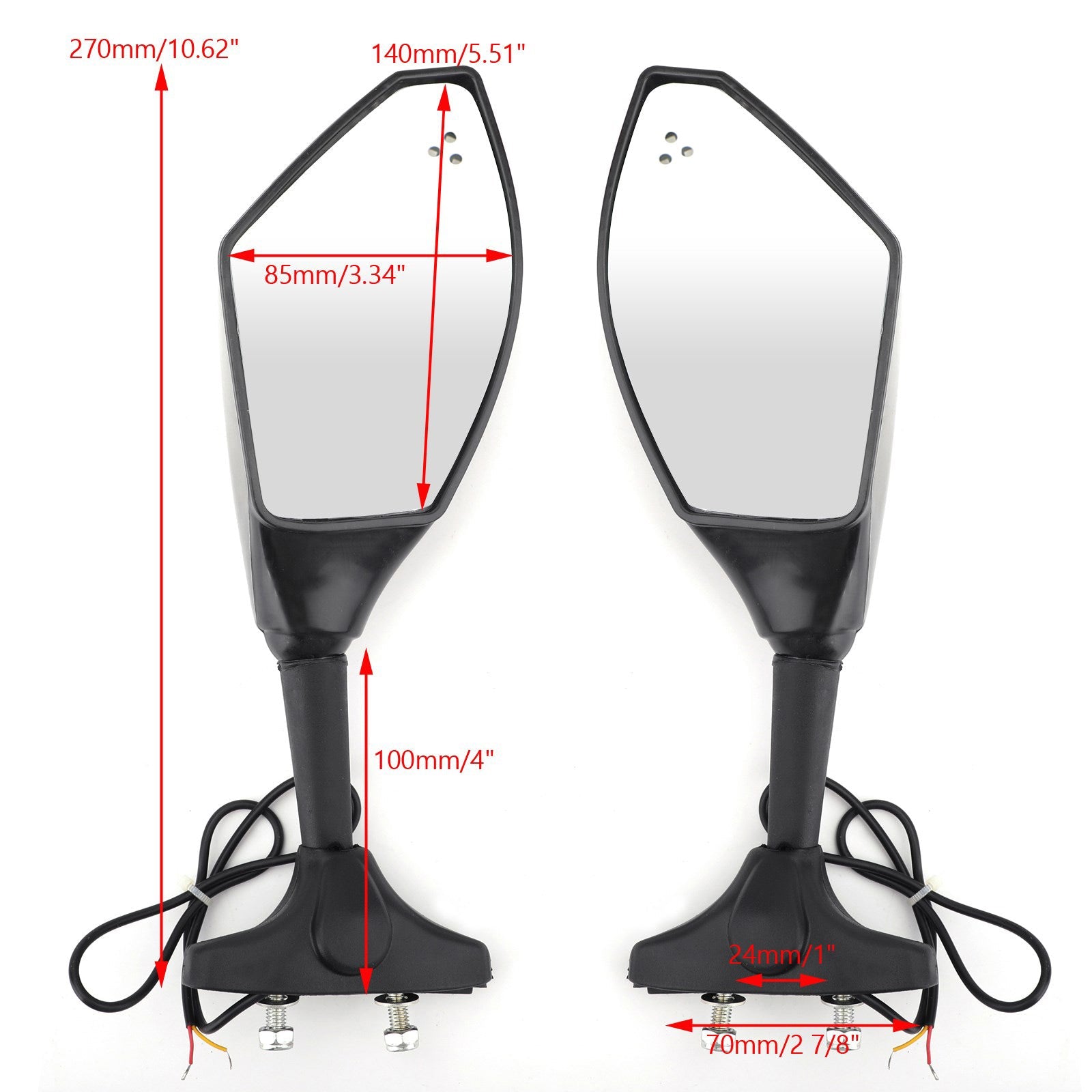 YAMAHA YZF R6 R6S FZ1 FZ6 FAZER FZ8S FJR1300 XJ6 FZR600 Pair LED Mirrors Generic