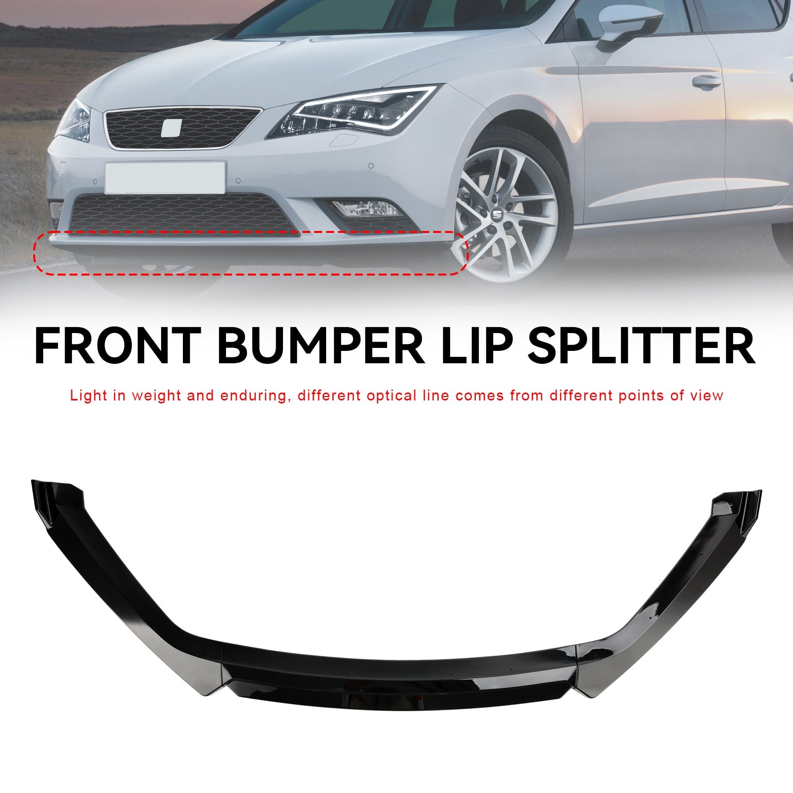 Gloss Black Front Spoiler Lip Performance fit Seat Leon 5F 2012-2020