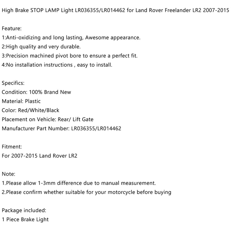 Brake Light BLK/Red/White LR036355/LR014462 for Land Rover Freelander LR2 07-15 Generic