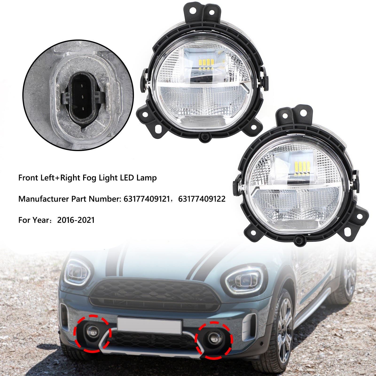 المصد الأمامي كشاف الضباب الأيمن والأيسر لسيارة BMW Mini Countryman F60 2016-2021 Generic