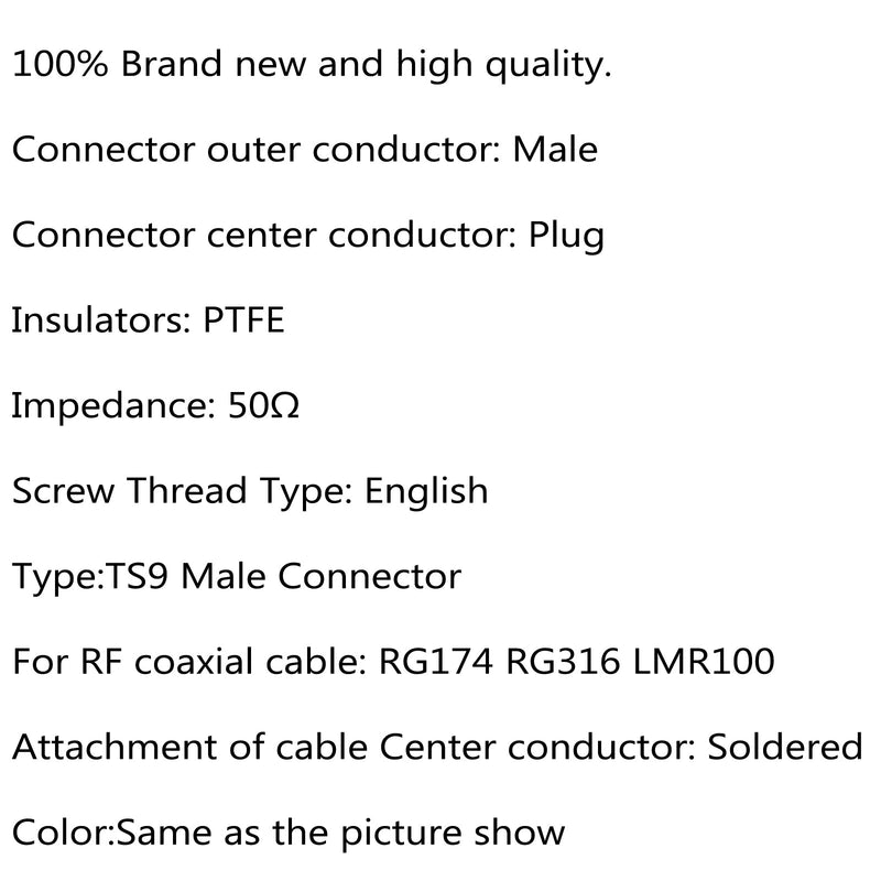 10 piezas conector TS9 macho enchufe Crimp RG174 RG316 LMR100 Cable recto níquel 