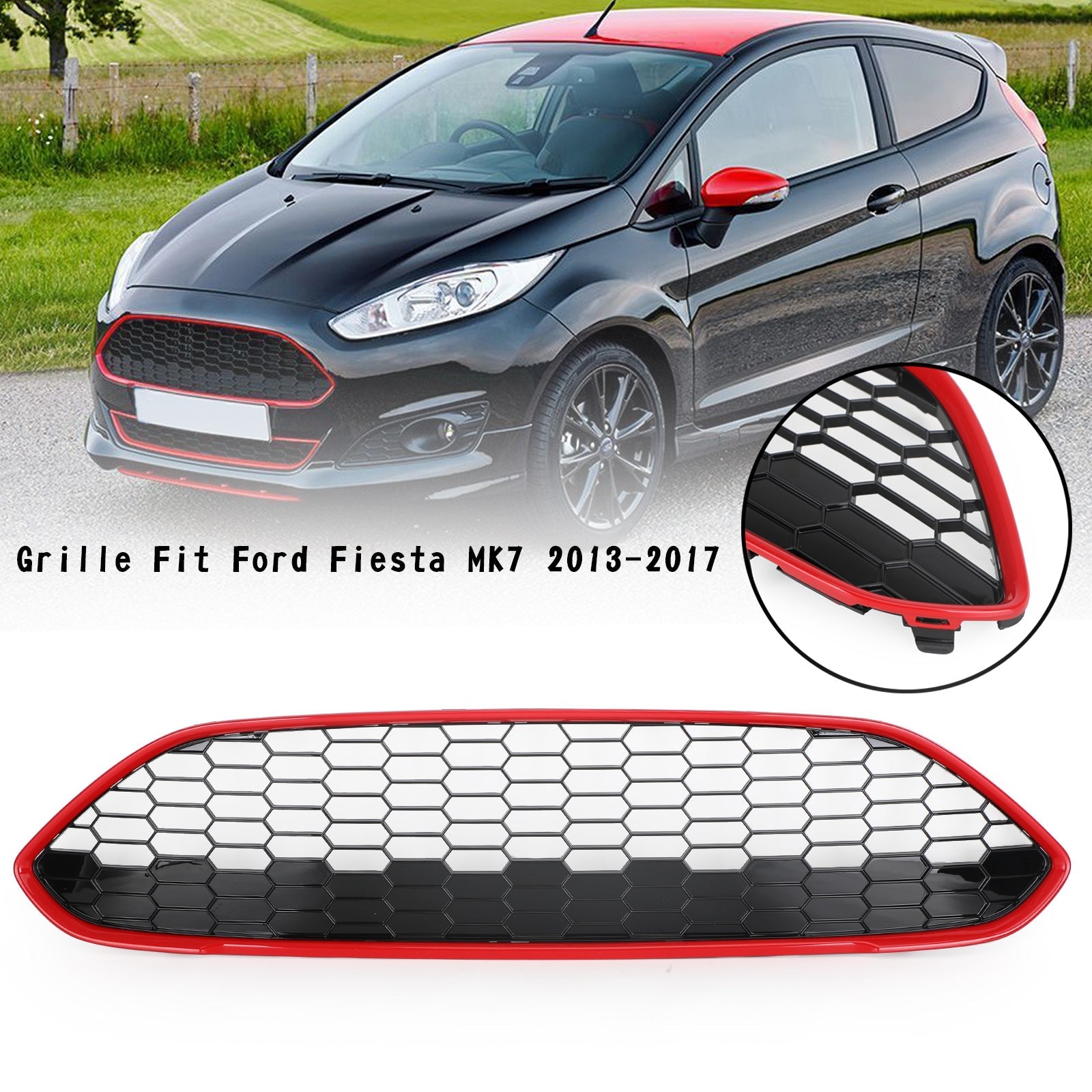 Front Bumper Grille Upper Honey Comb Fit Ford Fiesta Zetec-S 2013-2017 Red Generic